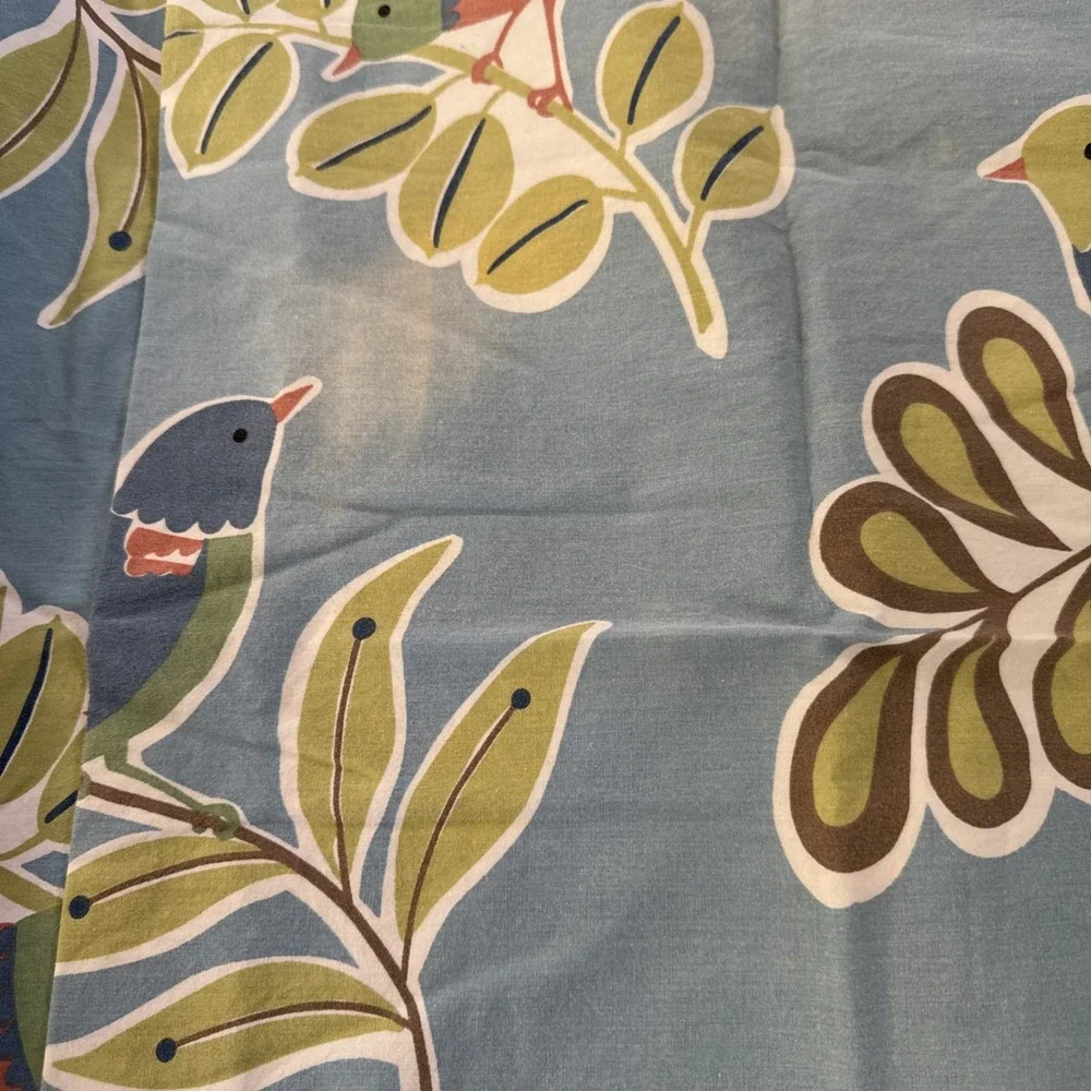 The Company Store Birds Queen Flat Sheet & 2 Std Pillowcases Blue Nature Cotton